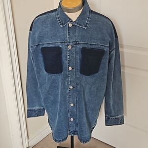RW&CO.  Men's Denim Button-Down Oversized Jean Shirt XL Dark Blue Washed